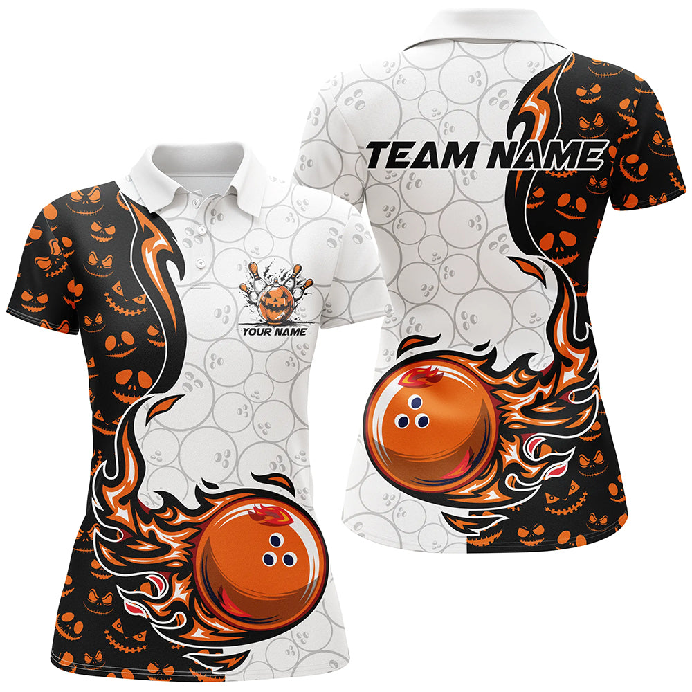 Halloween pattern Womens bowling Polo, Quarter zip shirts custom Team bowling jerseys bowling outfits NQS8090