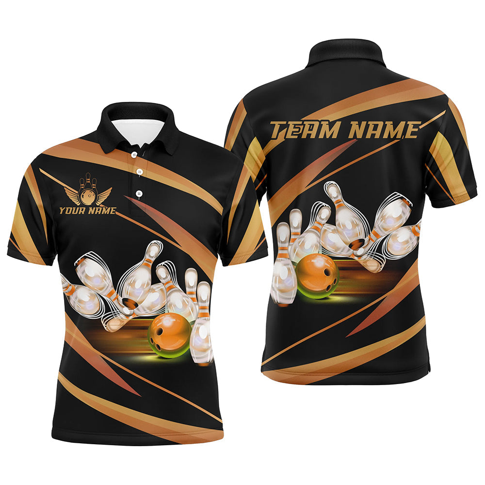 Personalized Black And Gold Bowling Shirts For Men, Custom Team Bowling League Jerseys NQS8347