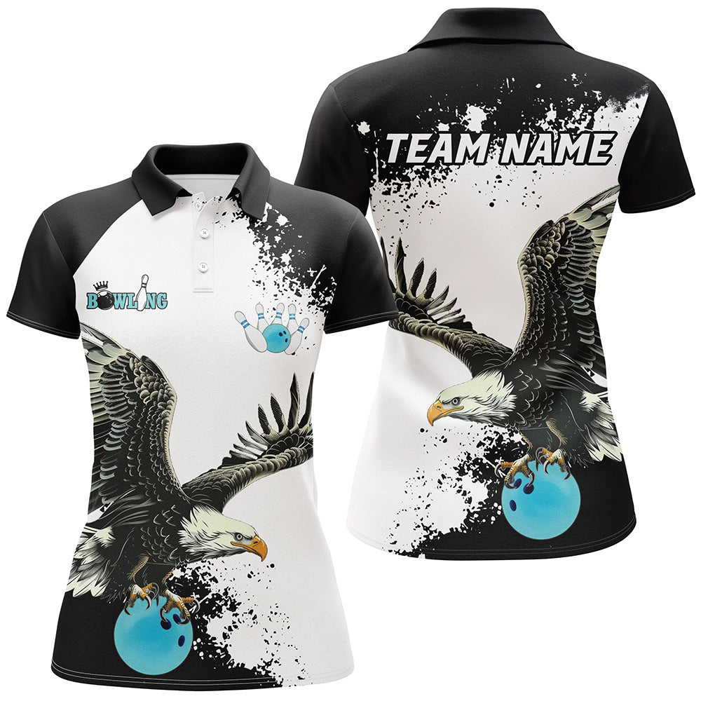 Black and white Women bowling polo shirts Custom Eagle Team bowling shirts, gift for bowlers | Blue NQS7404