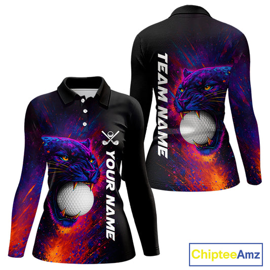 Colorful Panther Golf Polo Shirts For Women Custom ladies Golf attire, Personalized team golf gifts NQS11187