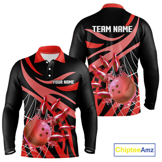 Red flame bowling 1/4 zip, mens polo bowling shirts Custom Team bowling shirts for men NQS11393