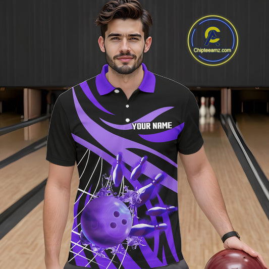 Purple flame bowling 1/4 zip, mens polo bowling shirts Custom Team bowling shirts for men NQS11395