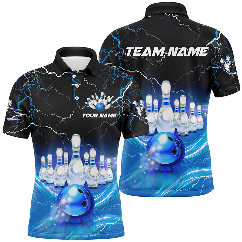 Blue light lightning thunder Mens bowling polo shirts Custom Team bowling jerseys, gift for bowlers NQS7419