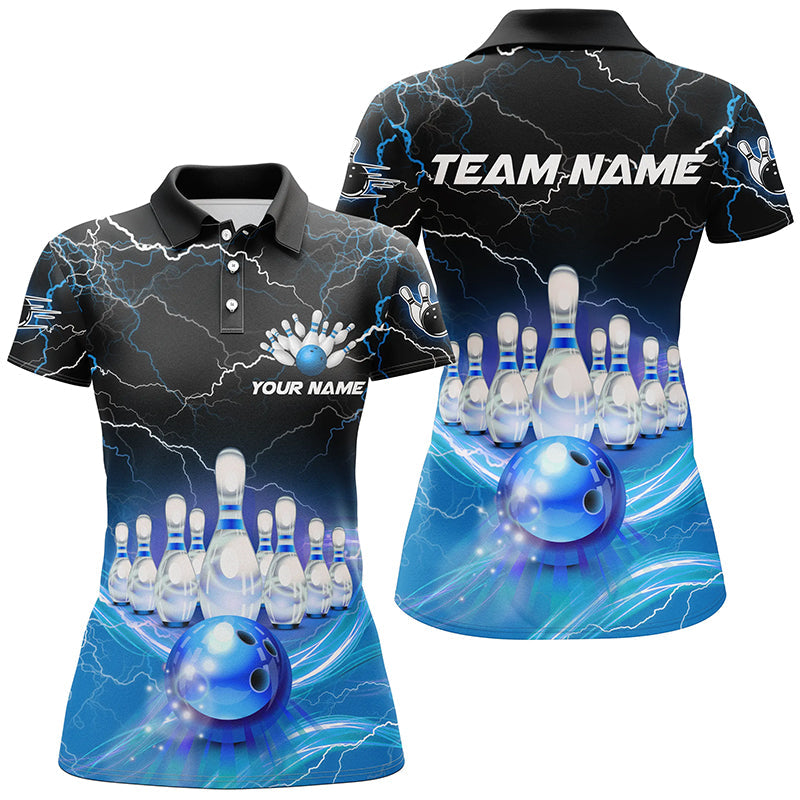Blue light lightning thunder Women bowling polo shirts Custom Team bowling jerseys, gift for bowlers NQS7419