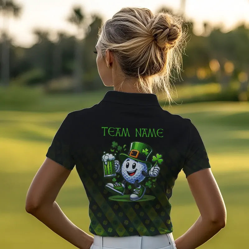 Green clover pattern Lucky golf shirt Women polo shirts custom St patrick Day golf tops for ladies NQS9338