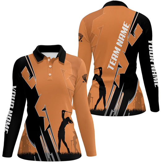Women golf polo shirts custom orange and black ladies golf tops, best golf gifts NQS7781