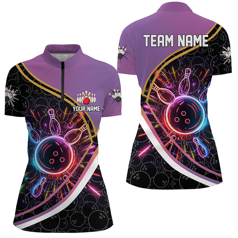 Purple Gradient Black camo Bowling shirts for women custom colorful neon light team bowling jerseys NQS7795