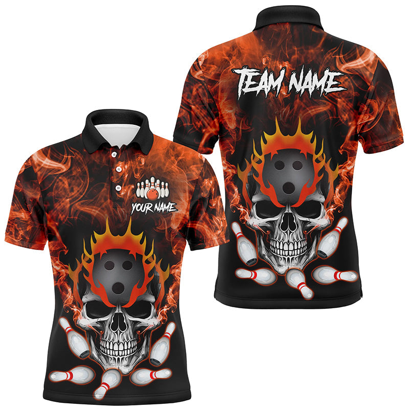 Orange smoke Skull bowling Polo, Quarter Zip shirt for men Custom Team bowling League jerseys NQS8210