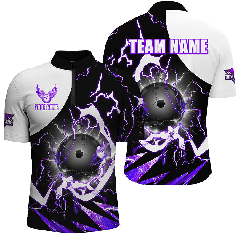 Purple Lightning thunder bowling Team league jerseys custom Mens Bowling Polo, Quarter zip Shirts NQS8231
