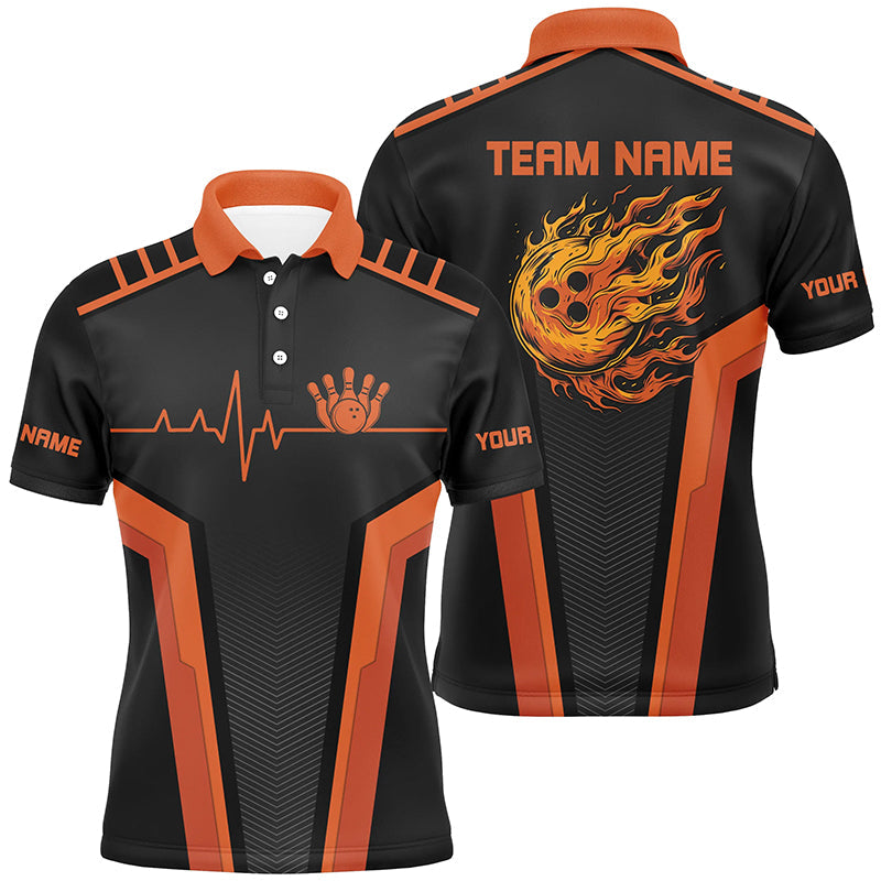 Black and orange Flame Bowling shirts for men custom Bowling Ball Pins heartbeat team bowling shirts NQS7827