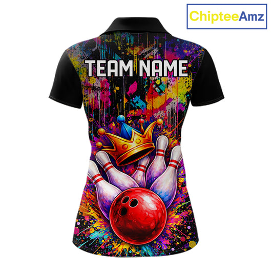 Colorful bowling jerseys Bowling Polo, 1/4 Zip Shirt for Women Custom Bowling Team shirts for bowlers NQS11473