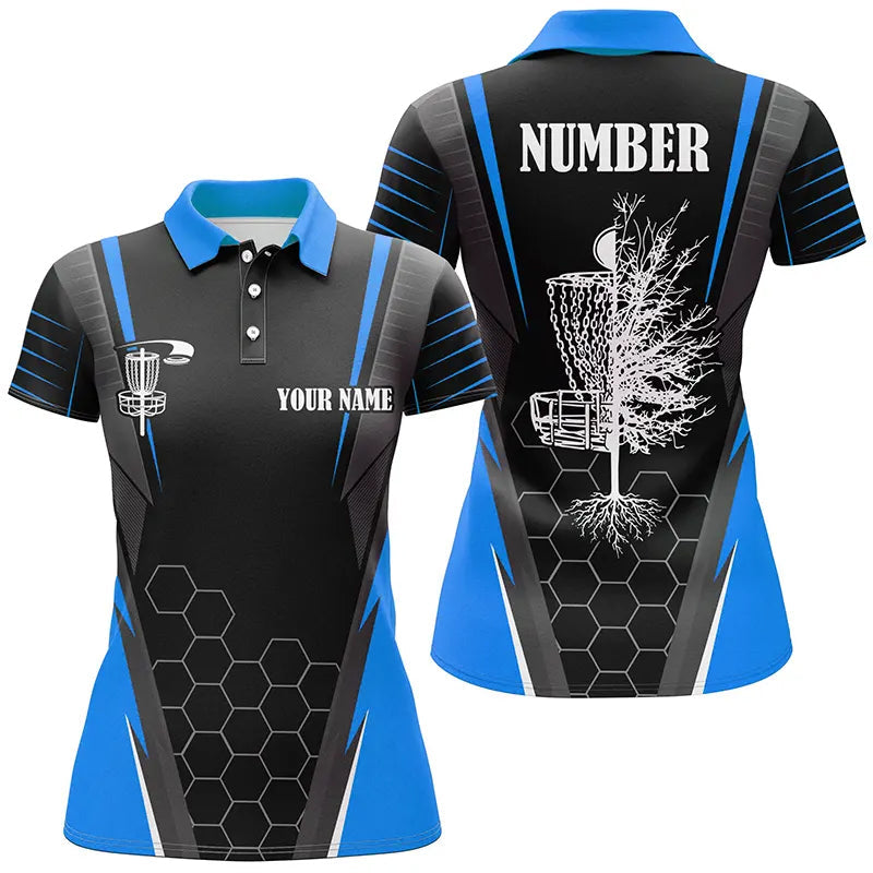 Womens disc golf polo shirt custom name disc golf shirt, disc basket golf gifts for ladies | Blue NQS7496