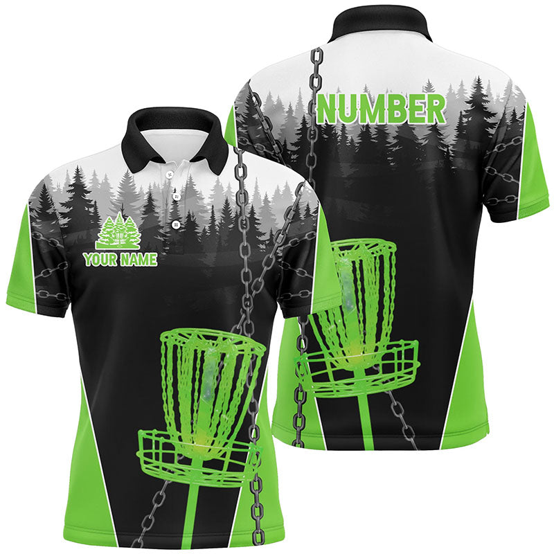 Mens Disc golf polo shirts custom black chain disc golf jerseys, disc golf outfit | Green NQS7518