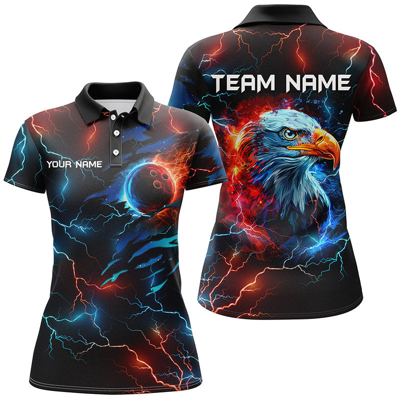 Red and Blue lightning thunder bowling Eagle custom Women Bowling Polo, Quarter Zip Shirt team jerseys NQS7890