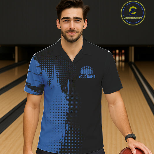 Black and Blue Hawaiian Bowling Jerseys Custom Team Bowling Button-up shirt NQS11320