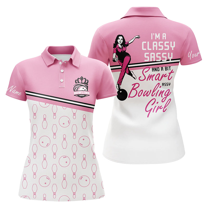 Custom pink bowling shirt for women – personalized team jersey front view