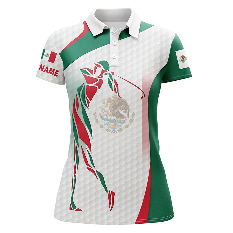Mexican Flag Womens golf polo shirts custom patriotic golf outfit women, unique ladies golf apparel NQS7355
