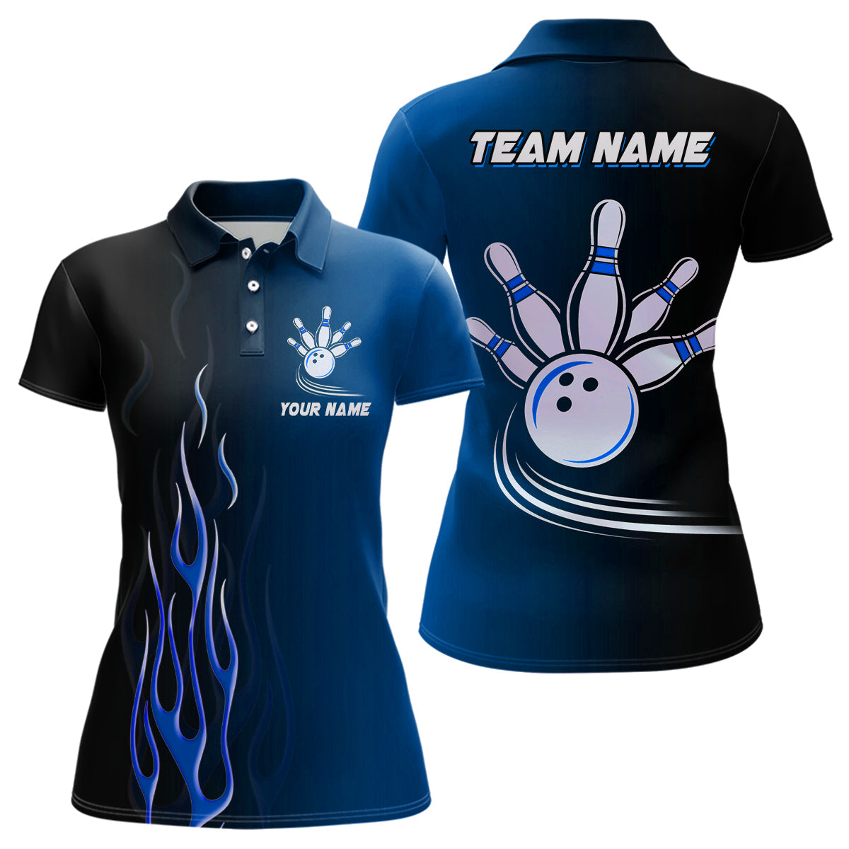 Gradient black blue bowling league jerseys custom Women Bowling Polo Shirts, gifts for bowling team NQS7437