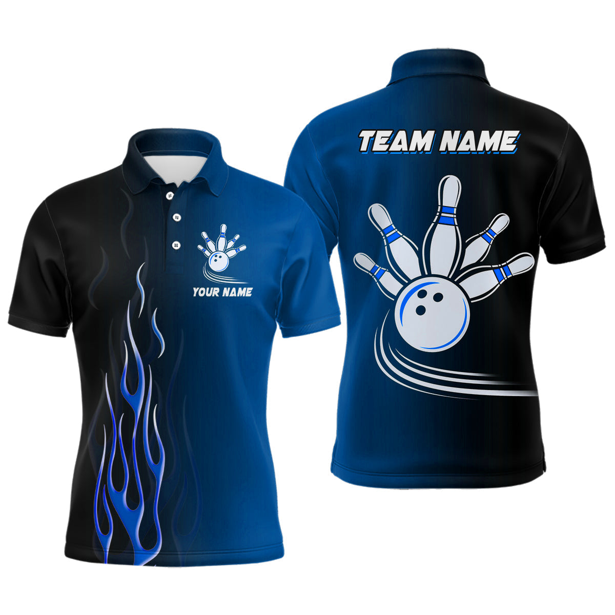 Gradient Black Blue bowling league jerseys custom Men Bowling Polo Shirt, gifts for bowling team NQS7437