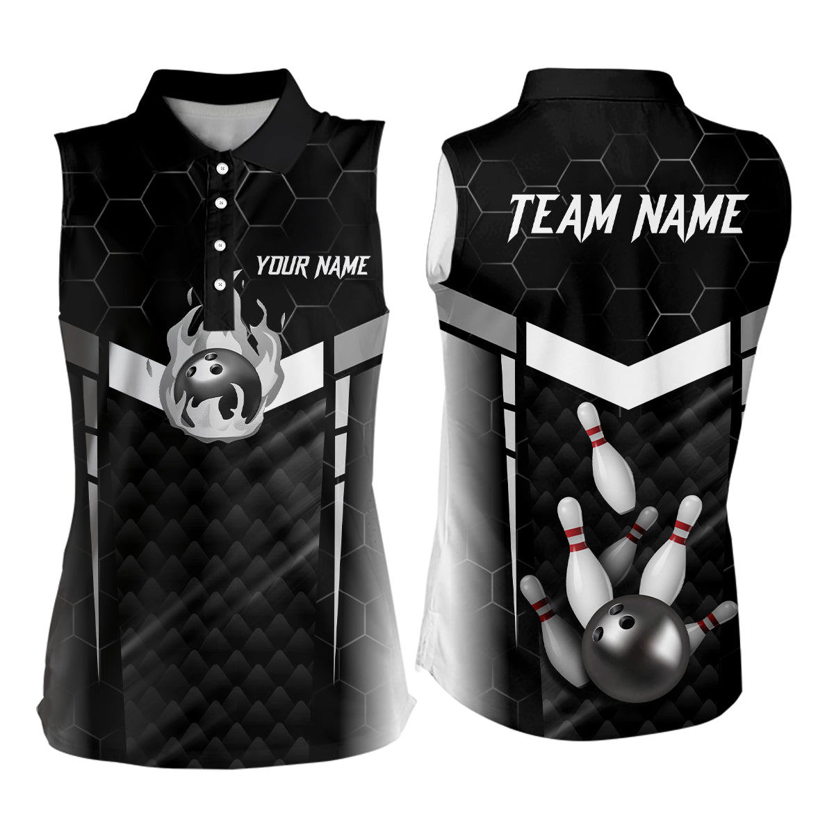 Personalized Bowling Sleeveless Polo Shirt For Women Custom Bowling Team Jerseys | Black NQS8479