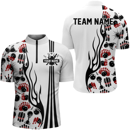 Personalized bowling camo Polo, Quarter Zip shirts for Men, White Bowling Team League Jerseys NQS7733