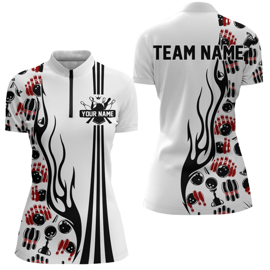 Personalized bowling camo Polo, Quarter Zip shirts for Women, White Bowling Team League Jerseys NQS7733