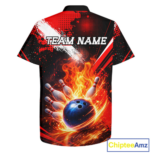 Custom Black and Red Flame Bowling Jersey Bowling Hawaiian Shirts, Team bowling outfit NQS11595