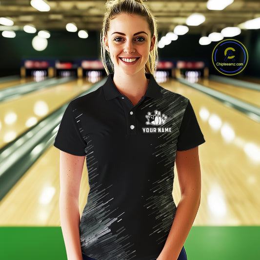 Black and silver Flame Bowling Shirts For Women Custom Team Bowling jerseys, Gift For Bowlers NQS11341