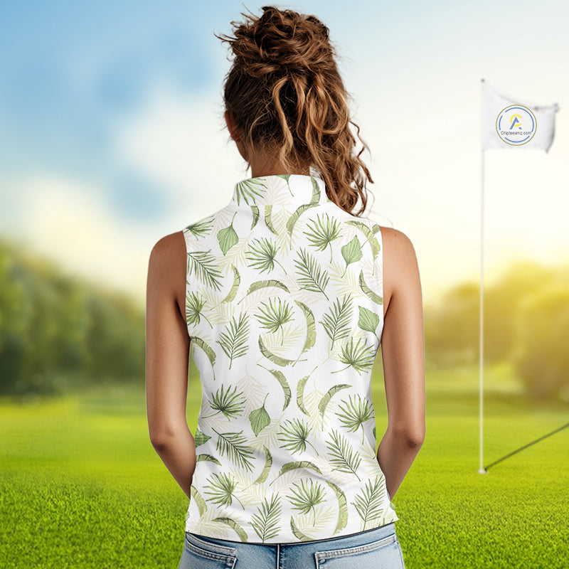 Green Tropical Womens Sleeveless Golf Polo Shirts Custom Team White Golf Shirt For Golfer NHT942