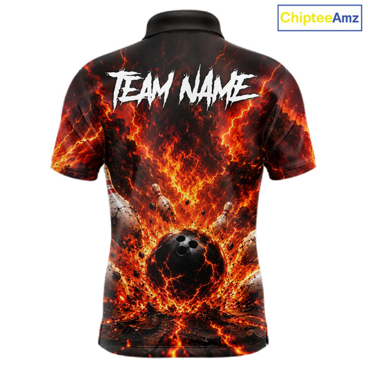 Bowling shirt with fiery design and 'Team Name' text on a white background
