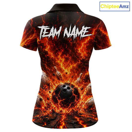 Polo shirt with fiery design and 'Team Name' text, brand 'ChipteeAmz' visible