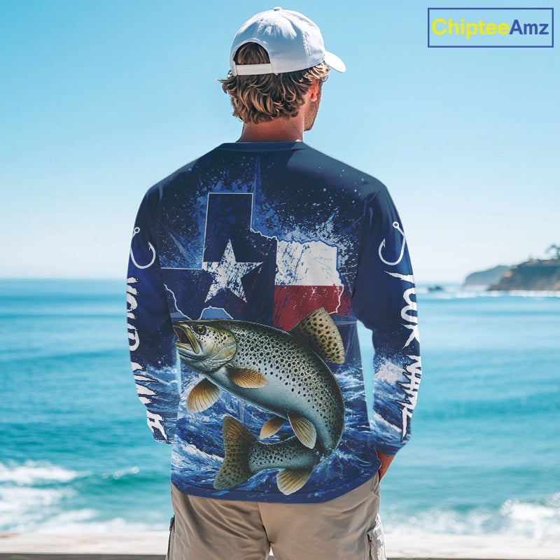 Texas Flag Speckled Trout Fishing Jersey Performance Fishing Shirt, Saltwater Angler Gift For Men