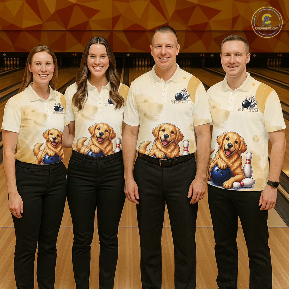 Custom Name Team Bowling Jersey, Men's Golden Retriever Bowling Polo Shirt & Quarter Zip NHT1203