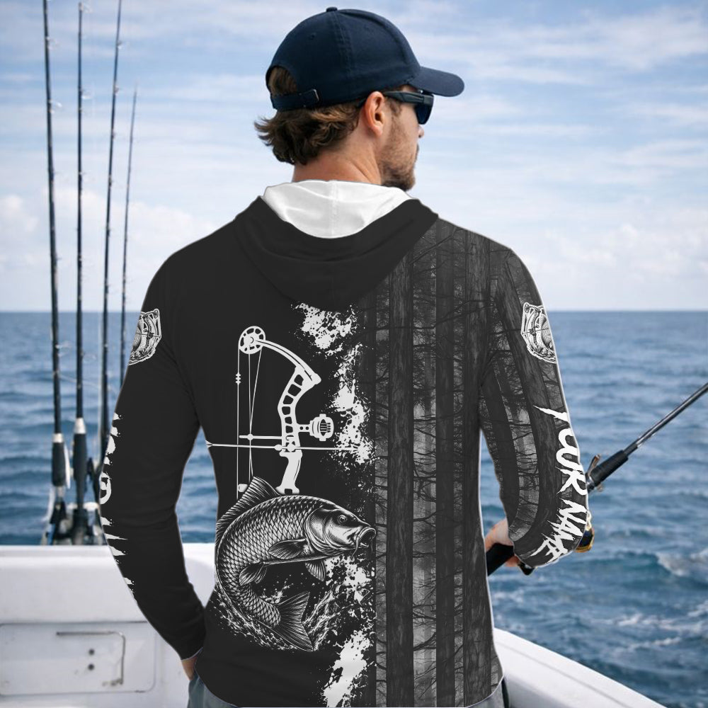 Men's Carp Fishing Shirts Hooded Long Sleeve Performance Shirt, Custom Forest Dark Camo Shirt NHT1368