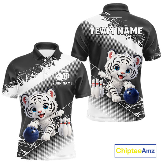 Black and white polo shirt with a tiger design and 'Chiptee Amz' branding.