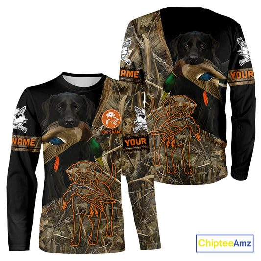 Black Lab Hunting Dog Customized Name All Over Print Shirts For Hunters, Duck Hunting Shirt NHT271