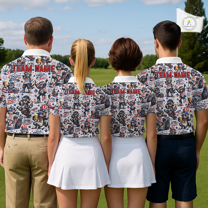 Funny Patriotic Raccoon Personalized Men's Golf Polo Shirt- American Flag Golf Gift NHT984