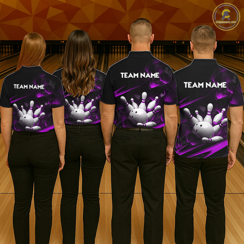 Personalized Bowling 1/4 Quarter Zip Polo Purple Black Bowling Ball Jersey For Men NHT1346