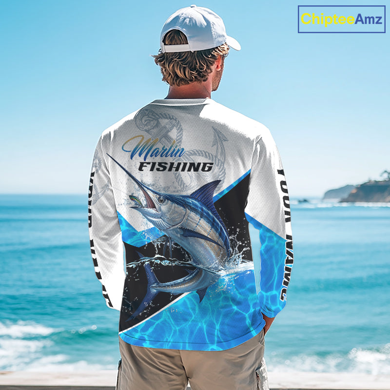 Custom Marlin Saltwater Fishing Shirt Long Sleeve Designed For Deep Sea Anglers