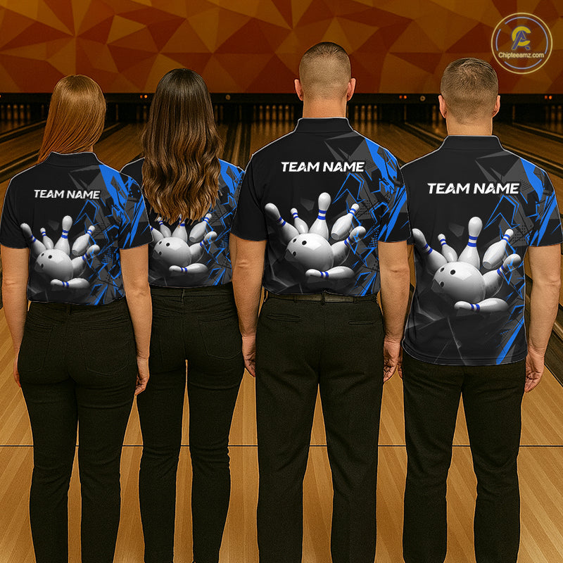 Custom Bowling Team Men Polo Shirt Quarter Zip 1/4 Personalized Name Performance Bowling Jersey|Blue NHT1331