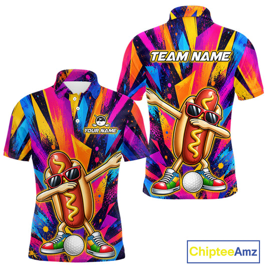 Funny Hot Dog Men Golf Polo Shirt Custom Name, Dab Hotdog Golf Team Polo, Personalized Golf Gift NHT1334