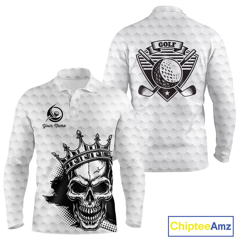 Funny Skull Mens Golf Polo Shirts Golf Camo Pattern Custom Name Skull Golf Shirt, Golf Attire NBT555
