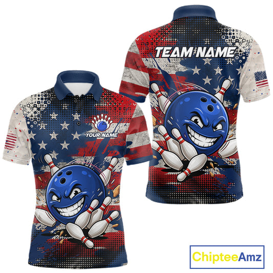 Funny American Flag Bowling Jersey For Men Custom Polo Bowling Shirt Patriotic Bowling Shirt For Team NBT968