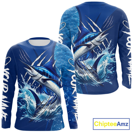 Marlin Fishing Custom Long Sleeve Performance Fishing Shirts, Marlin Saltwater Fishing Shirt NBT720