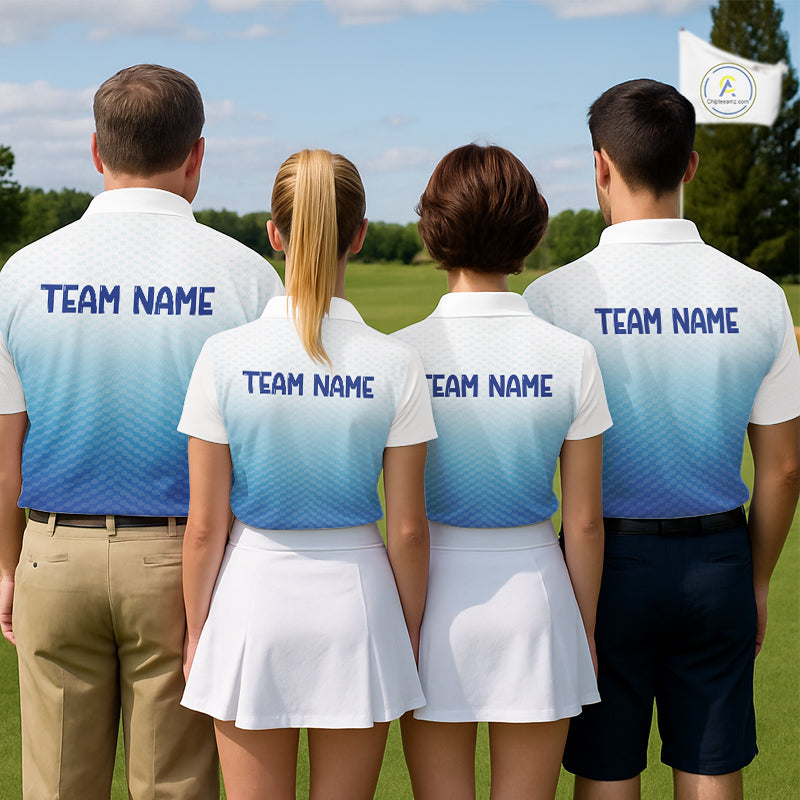 Blue White Mens Polo Golf Shirts Custom Name Golf Shirt For Men, Golf Team Clothes NBT504
