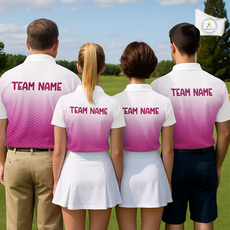 Pink White Mens Polo Golf Shirts Custom Name Golf Shirt For Men, Golf Team Clothes NBT505