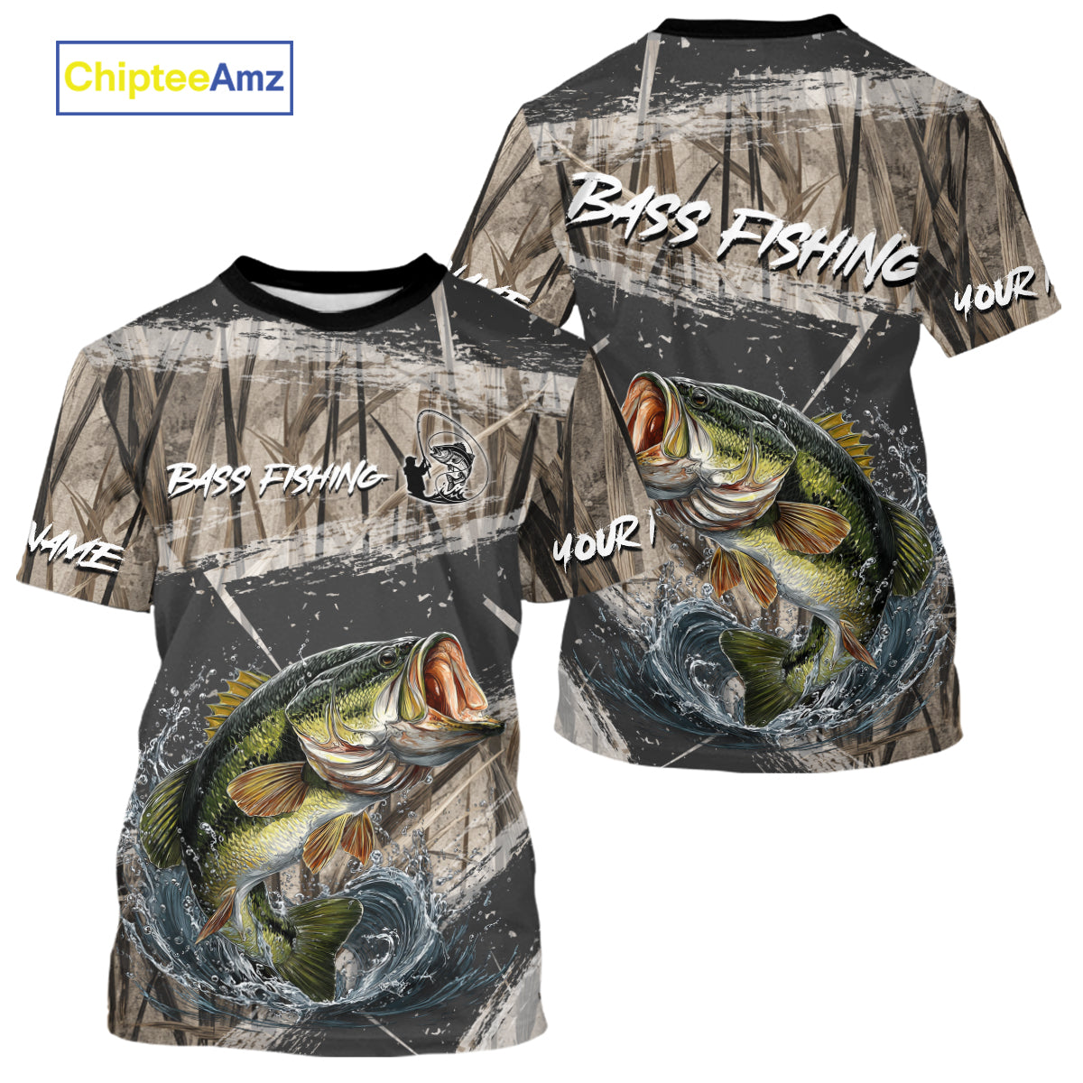 Largemouth Bass Grass Camo Custom Name Fishing Shirt, Bass Fishing Shirts For Men NBT354
