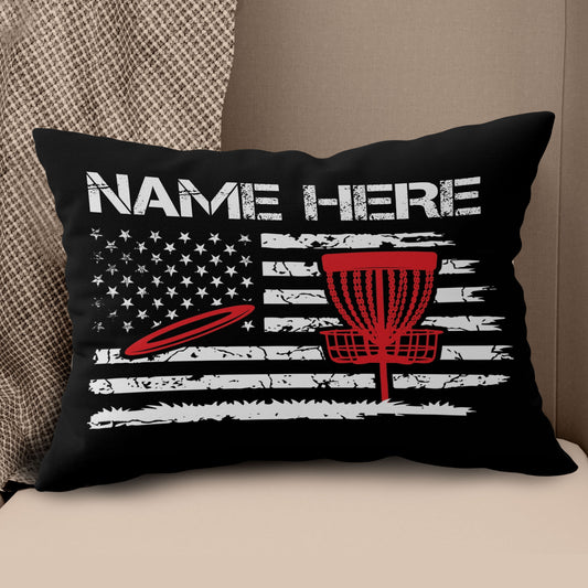 Retro American Flag Disc Golf Pasket Custom Pillow Personalized Disc Golf Gifts LDT1227