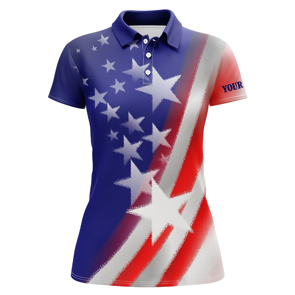 American Flag All Over Printed Womens Golf Polo Shirts Custom Patriotic Golf Shirts For Women LDT1434