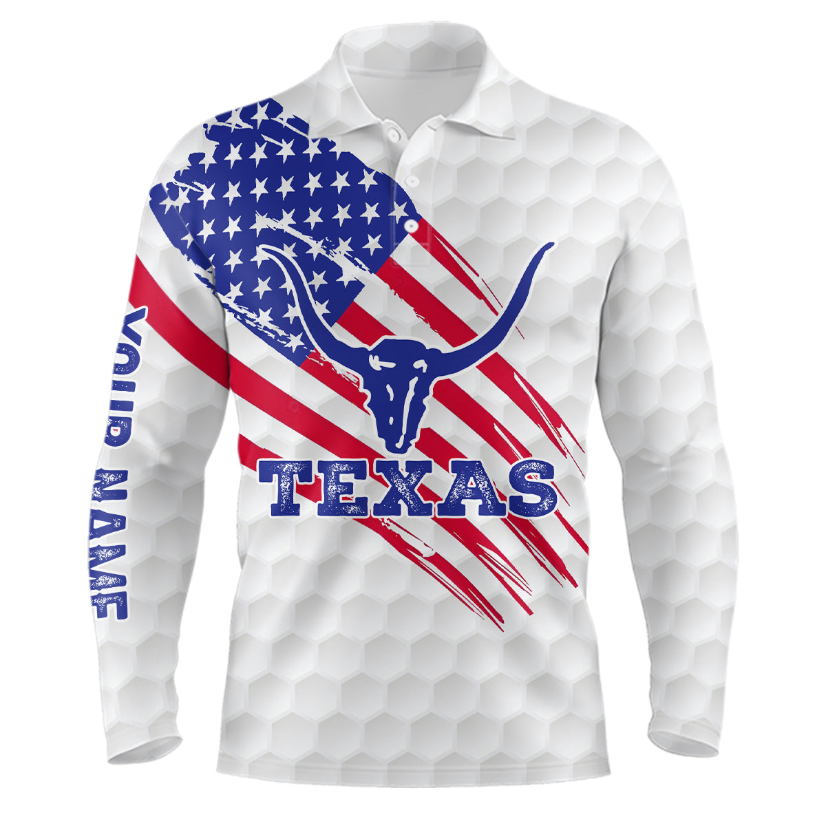 Texas Flag Longhorn Mens Golf Polo Shirts Custom Patriotic Golf Shirts For Men Golf Gifts LDT0258